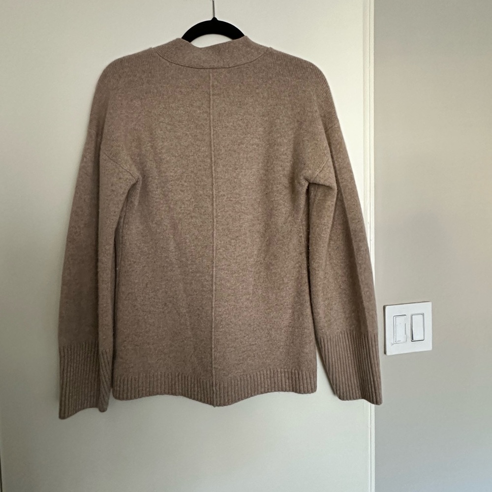 Nordstrom Classic Camel Tan V-Neck Button Cardigan Cashmere Sweater - Picture 2 of 4